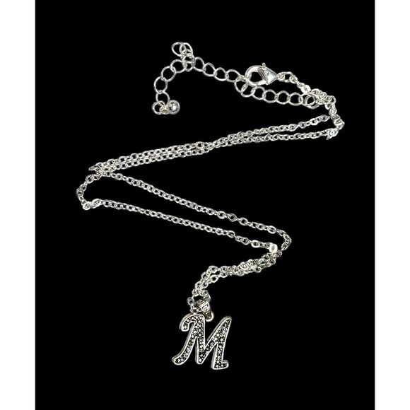 Casual M Initial Silver Tone Pendant Necklace - Picture 1 of 5